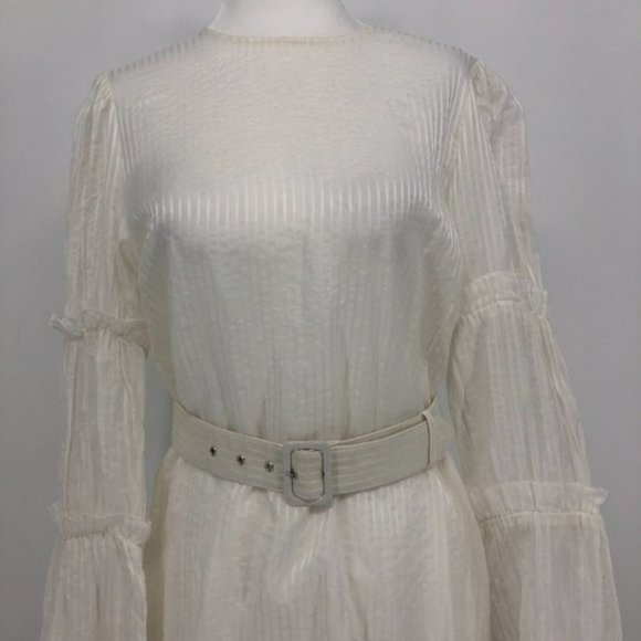 CAMI NYC Shawn White Belted Cotton and Silk Jacquard tiered sleeve mini dress SP - Picture 5 of 7